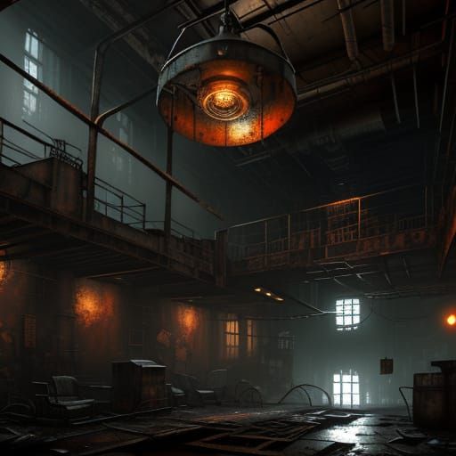 Eerie Industrial Decay: Rusted Hospital Bed & Tesla Coil