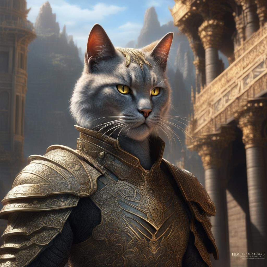 Fierce Armored Cat: Hyperdetailed Digital Matte Painting