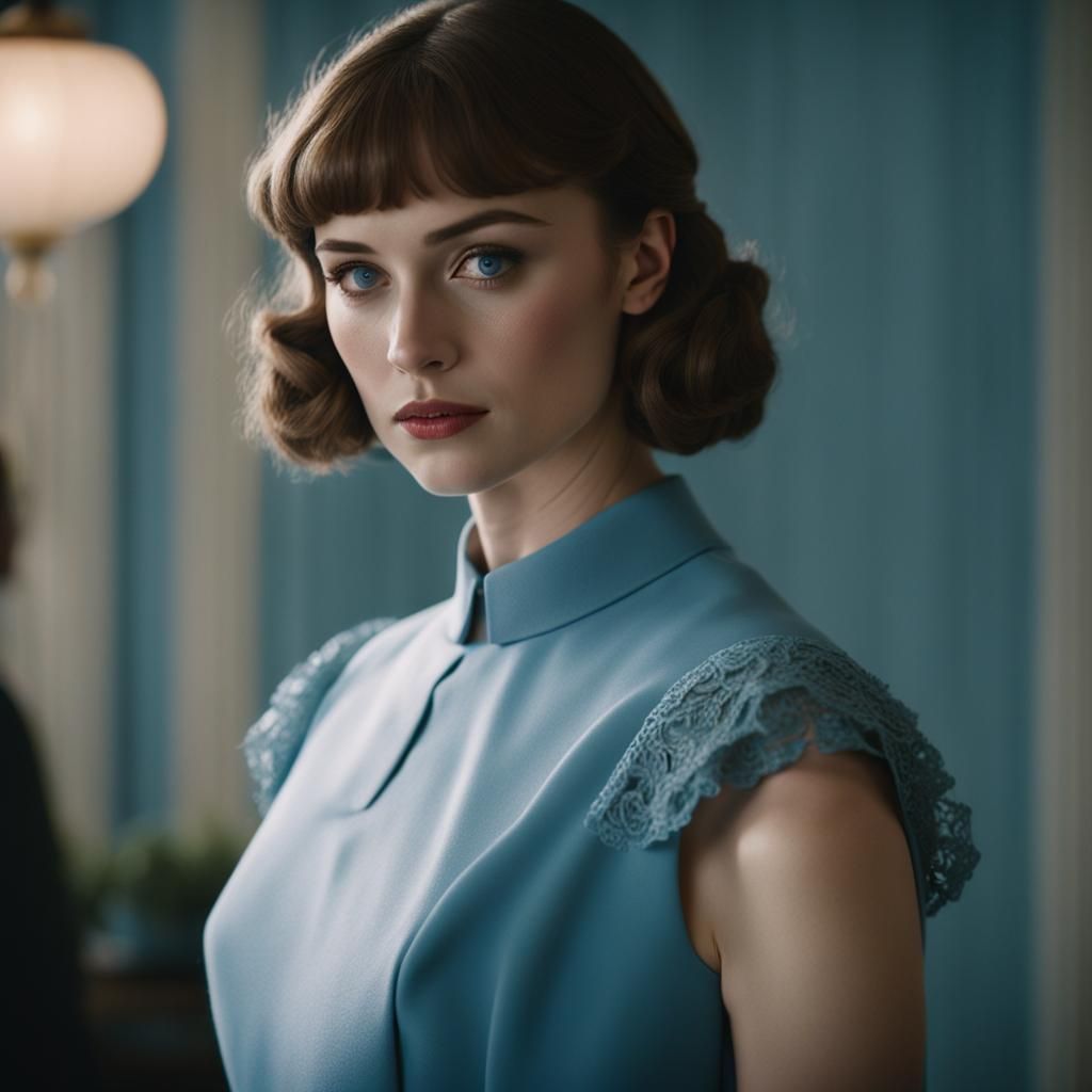 British Girl in Blue Frock, Cinematic Film Still