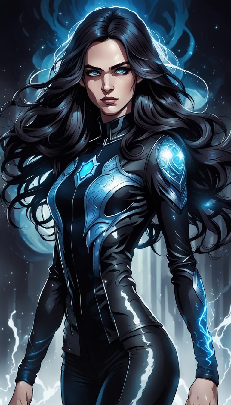 Androgynous Figure with Blue Aura in Comic Style