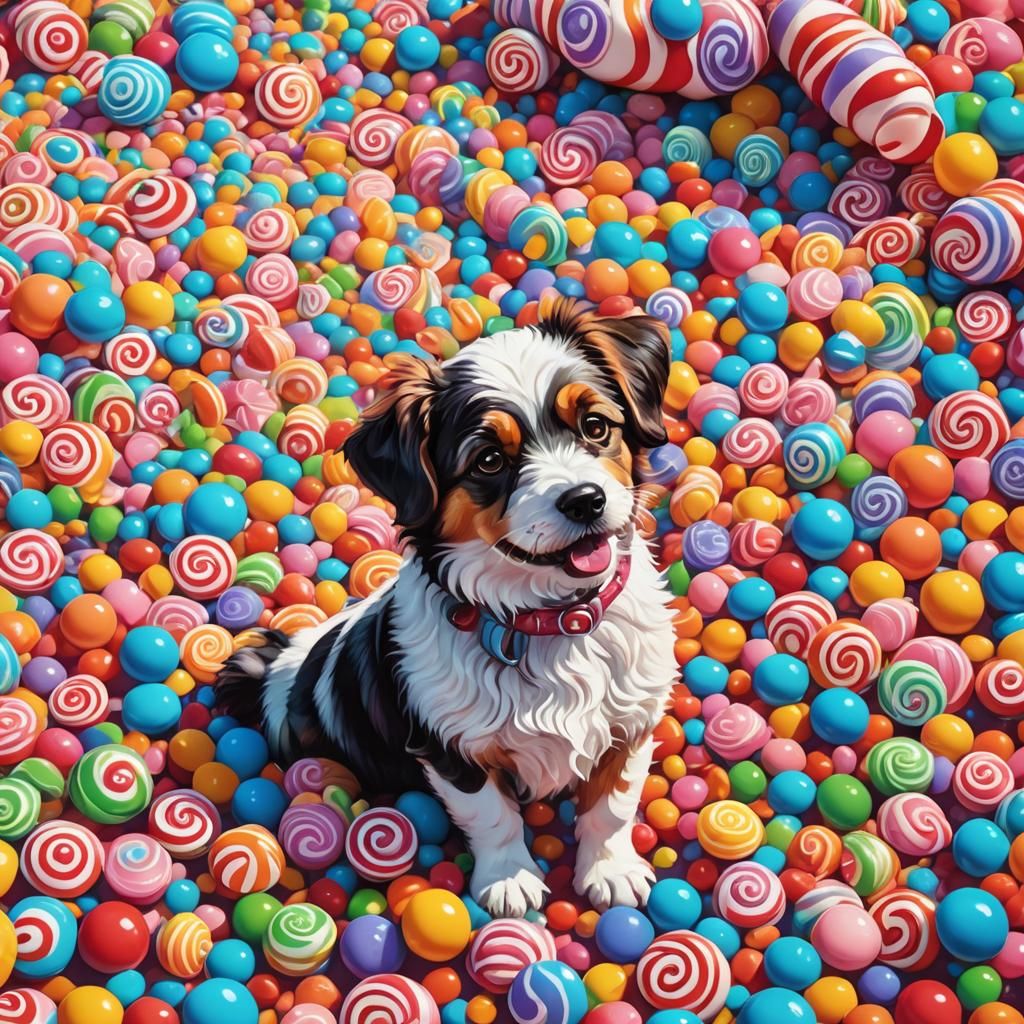 Cute Dog in Candyland: Candy Art Style