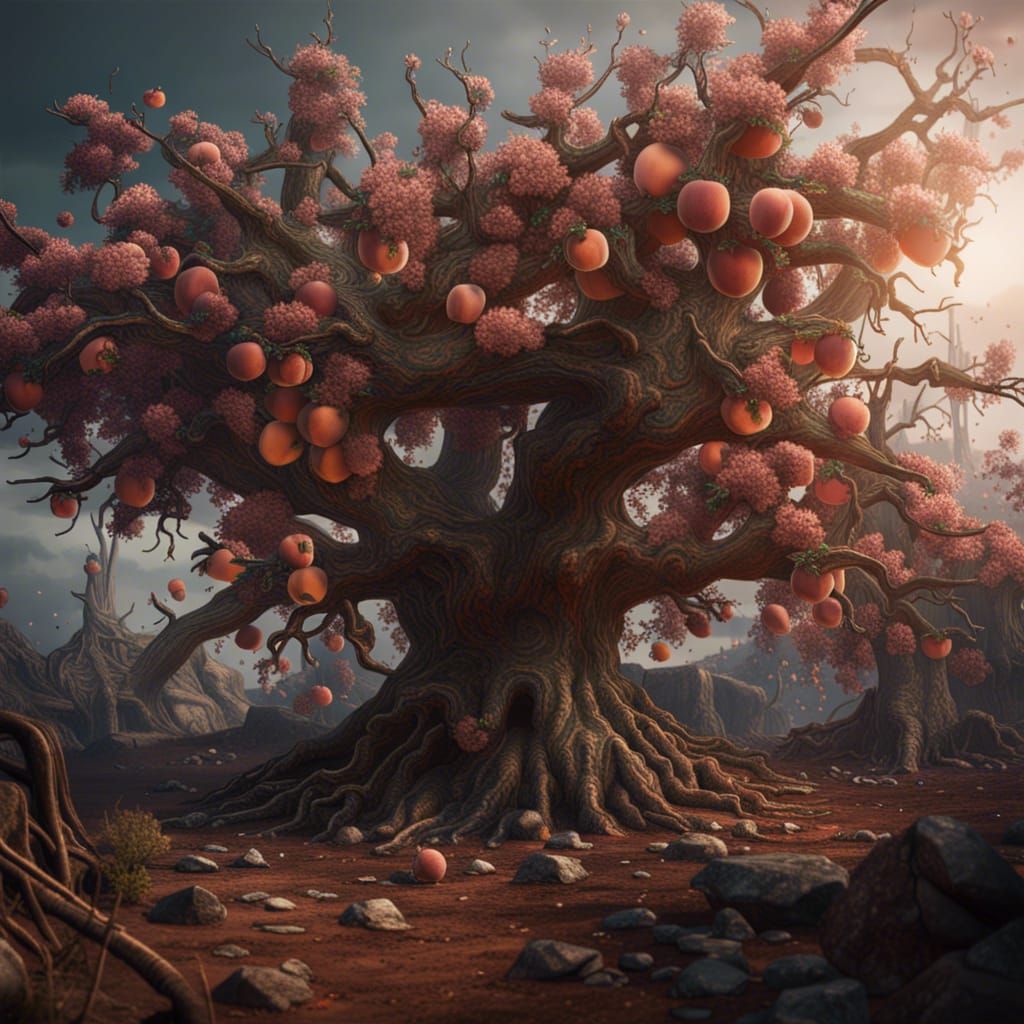 Apocalyptic Peach Tree: Detailed Matte Painting