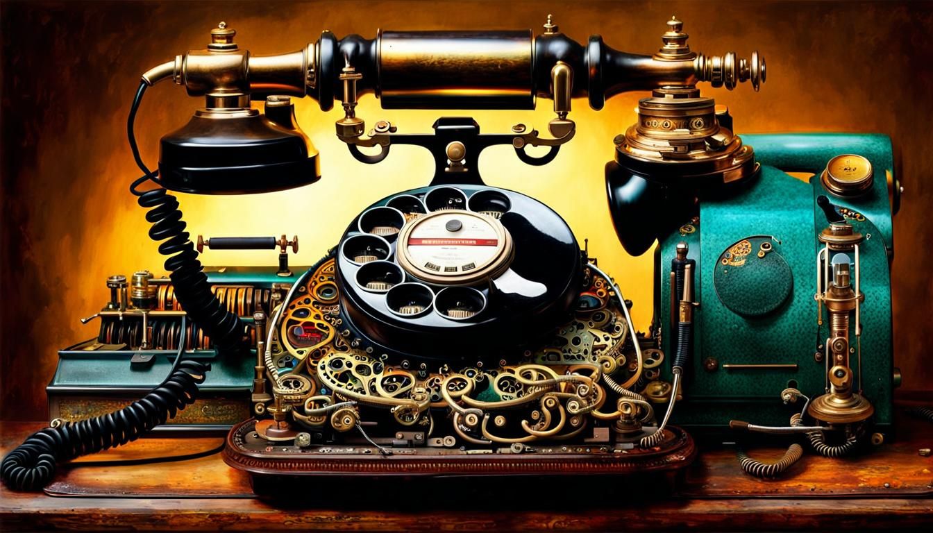 Steampunk Rotary Phone and Typewriter in Surreal Style