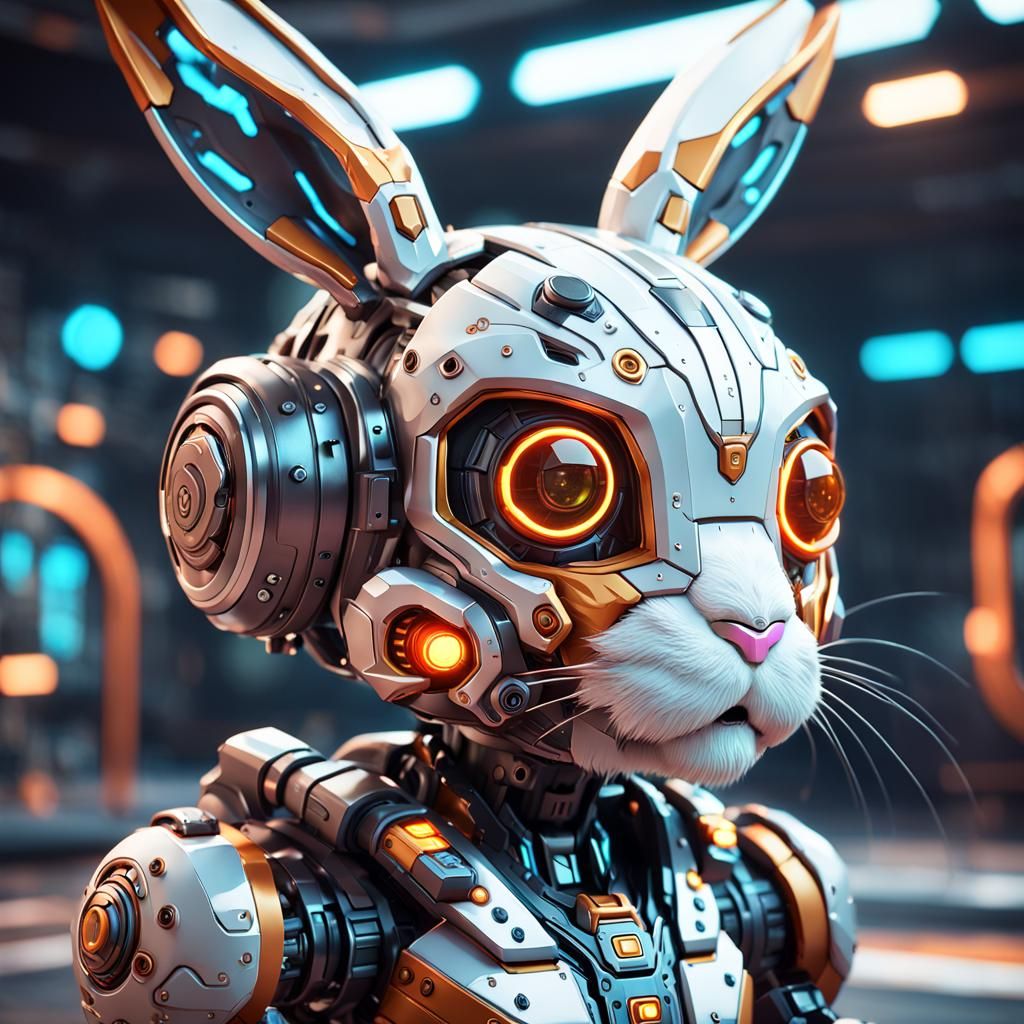 Cute Cyborg Bunny in Anime Style