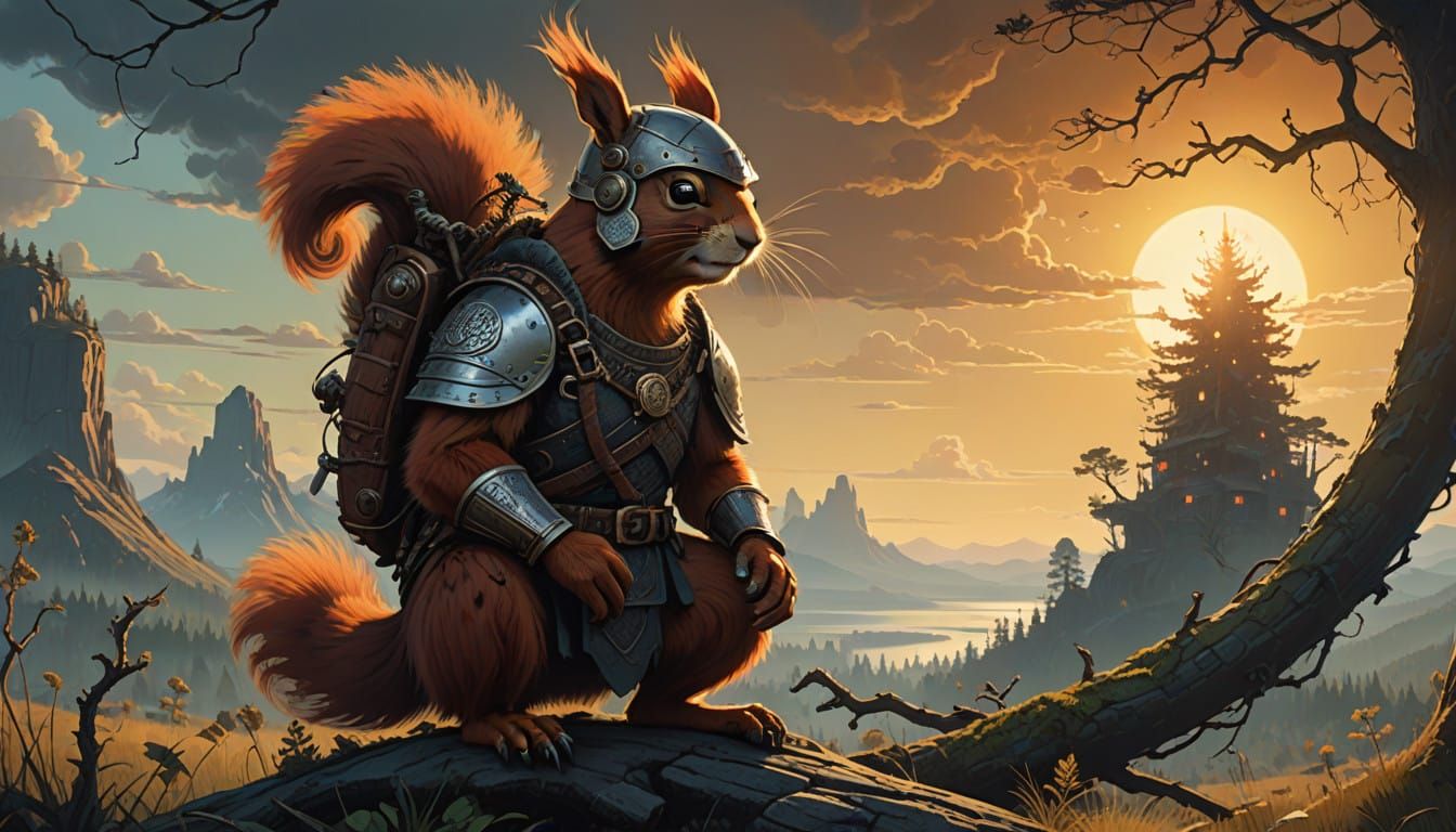 Viking Squirrel of Norse Mythology Watches Golden Sunset Dra...