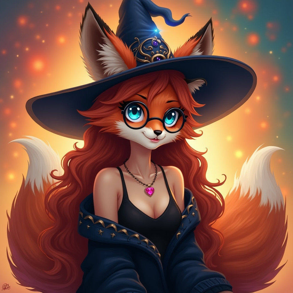 Foxgirl Portrait with Fluffy Tail in Digital Art Style