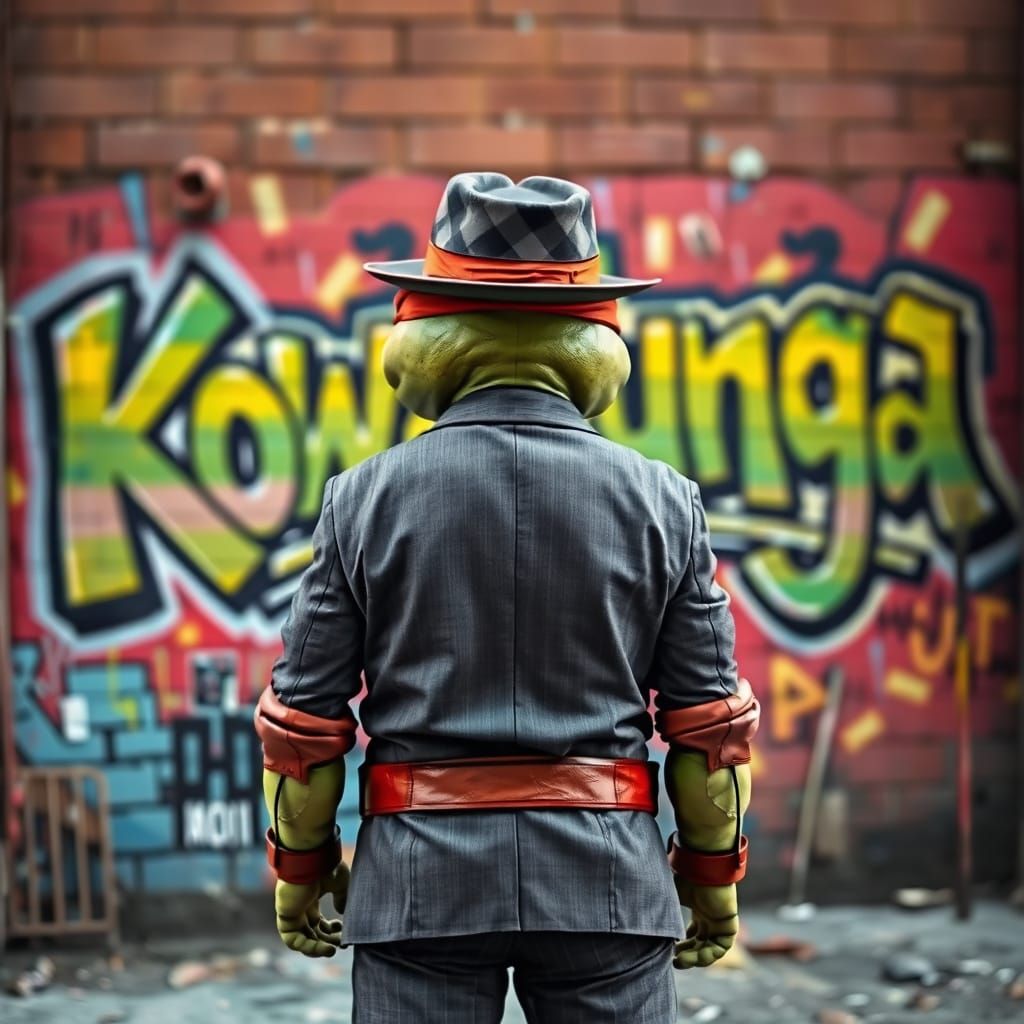 Ninja Turtle in Suit with Graffiti Art
