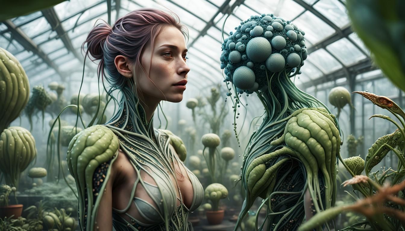 Fantasy Greenhouse with Alien Plants in Unreal Engine Style