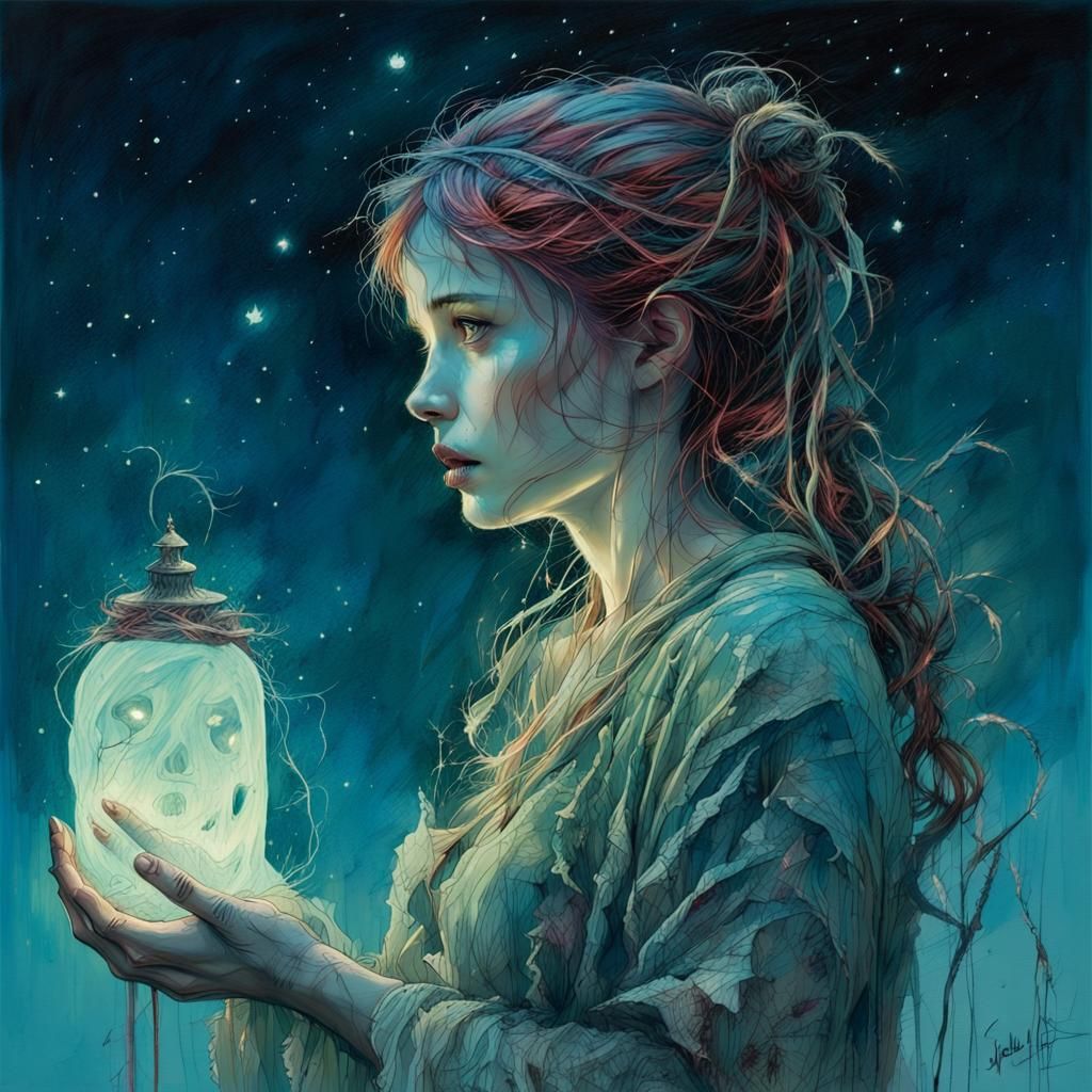 Lonely Ghost in Moonlight: Intricate Concept Art