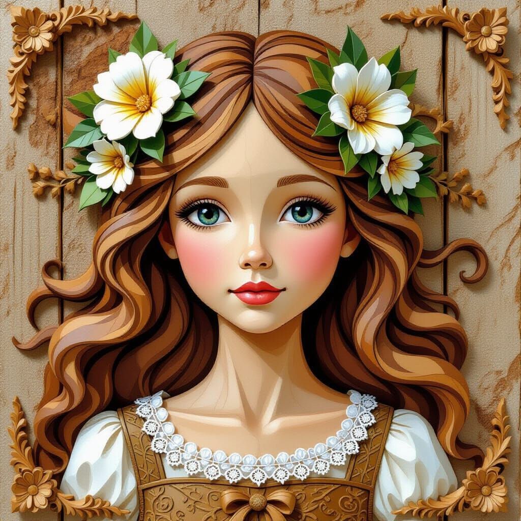 Wooden Girl Sculpture in Fantasy Style