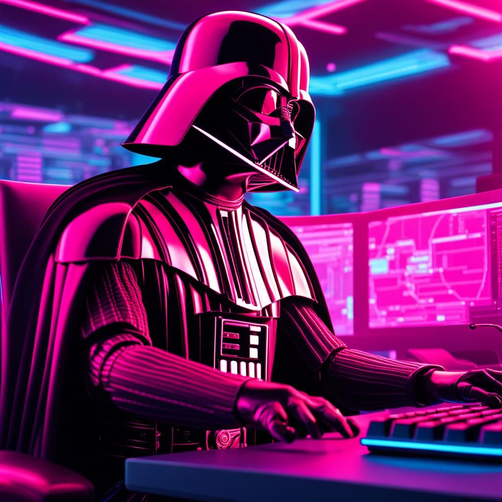 Neon Pink Darth Vader in Vaporwave 80s Scene
