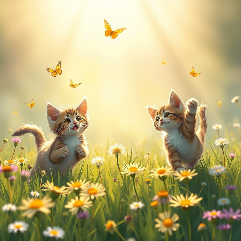 Kittens Frolic in Meadow: Disney-esque Concept Art