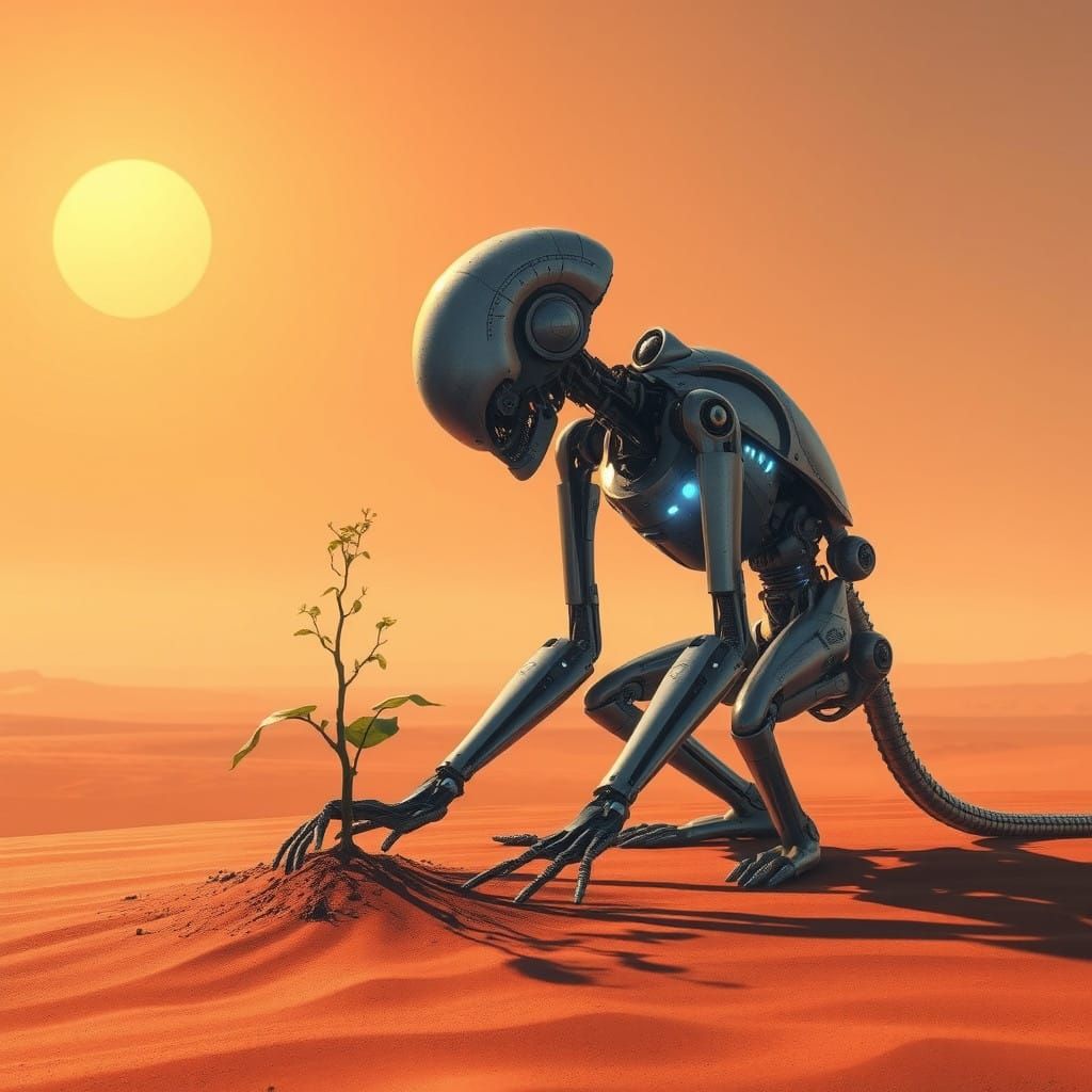 Alien Robot Sows Hope in Dystopian Desert