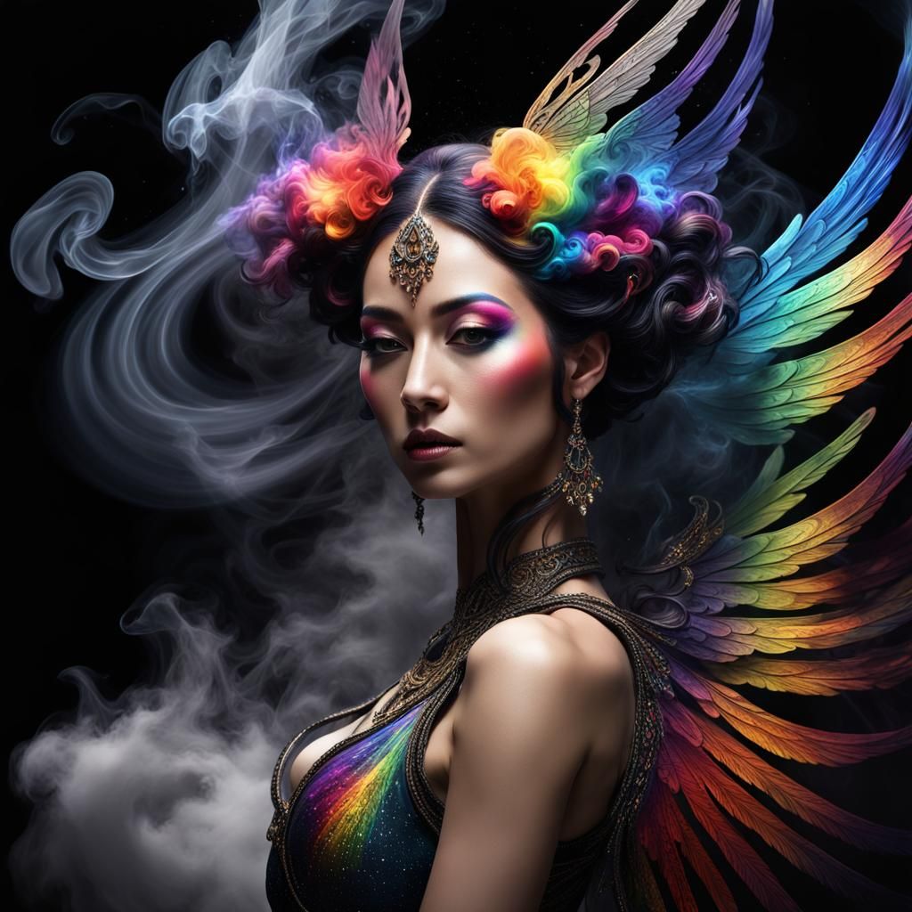 Rainbow Fairy Portrait with Galaxy Wings