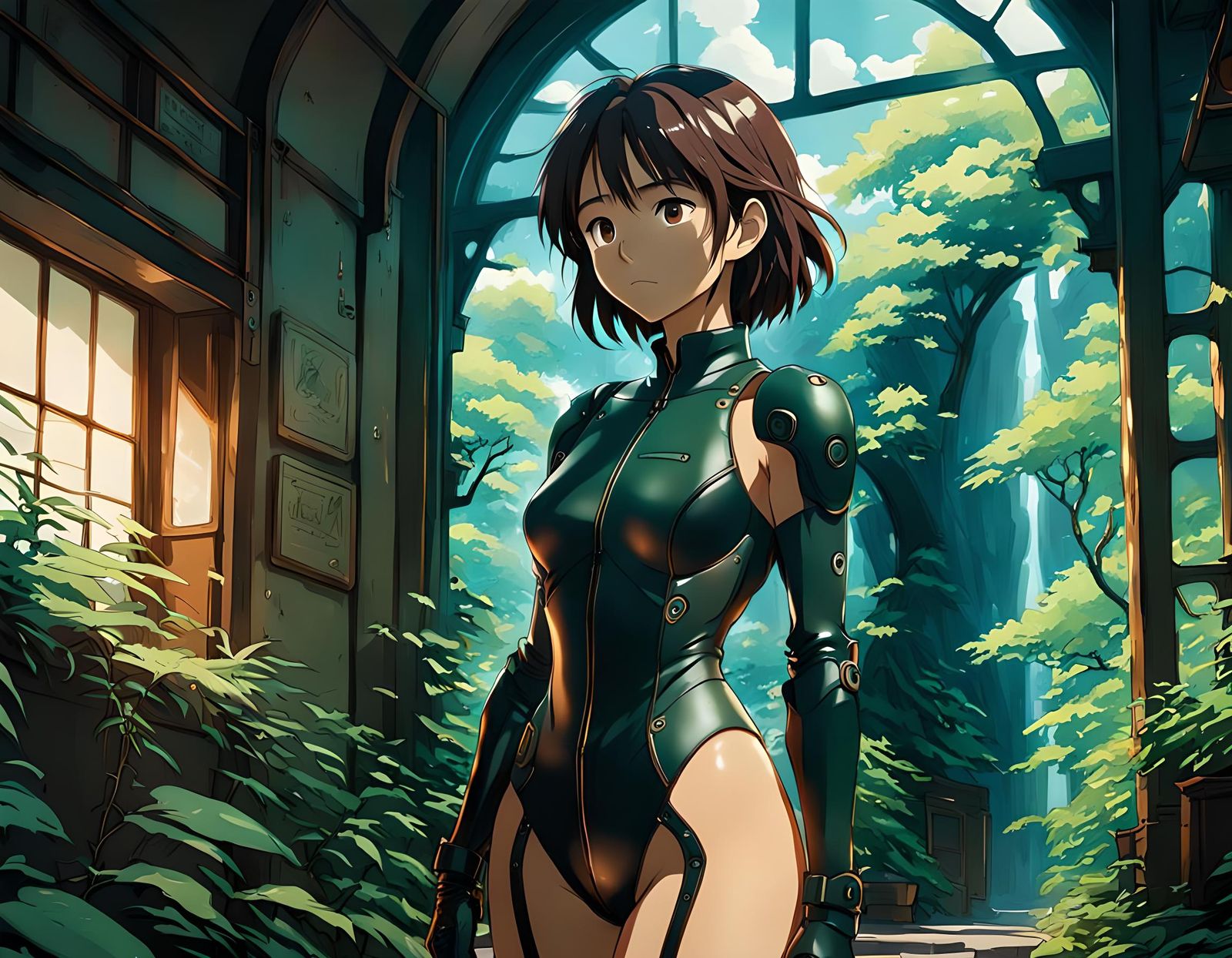 Anime Girl in Leather Suit, Ghibli Style