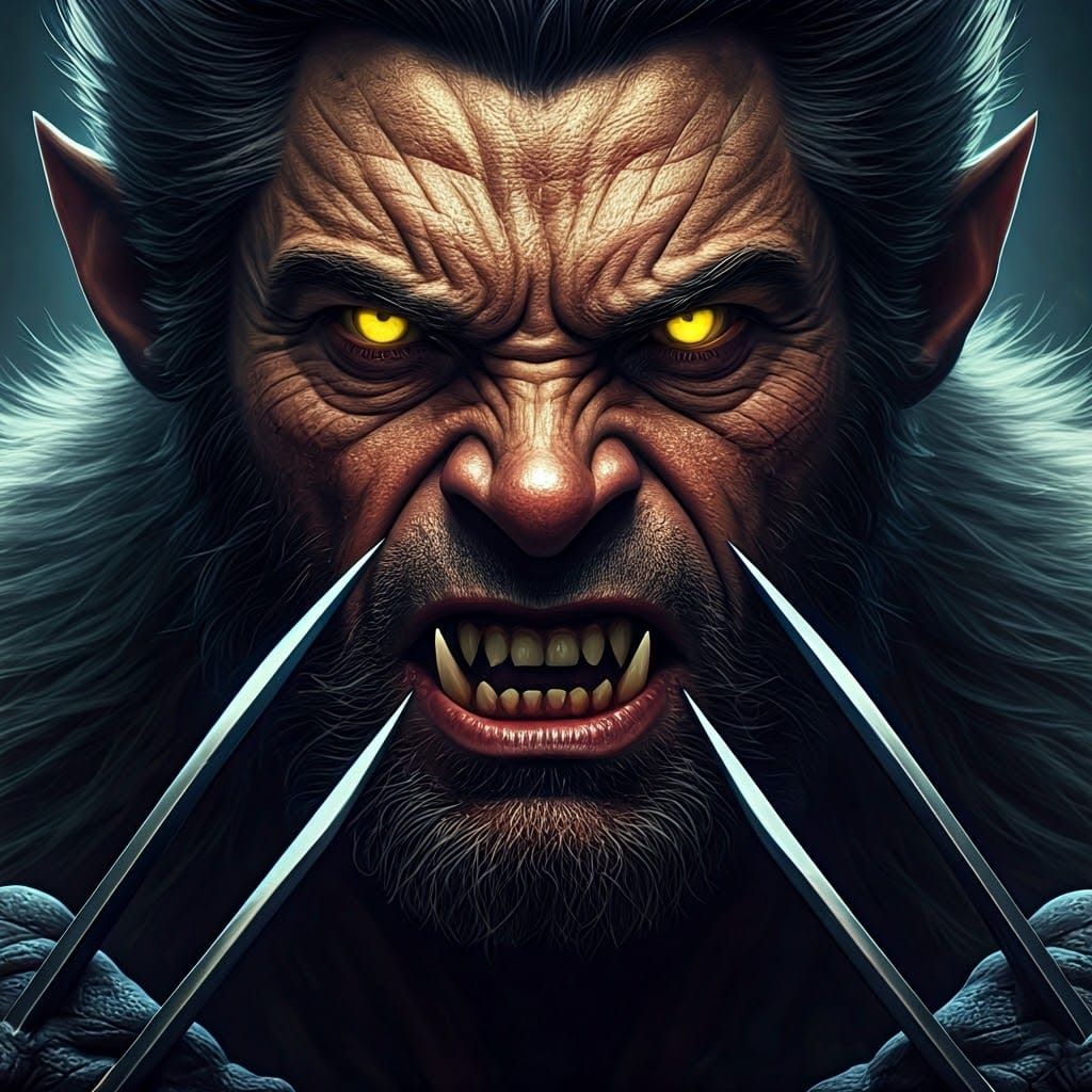 Werewolf Wolverine Portrait in Hyper-Realistic Style