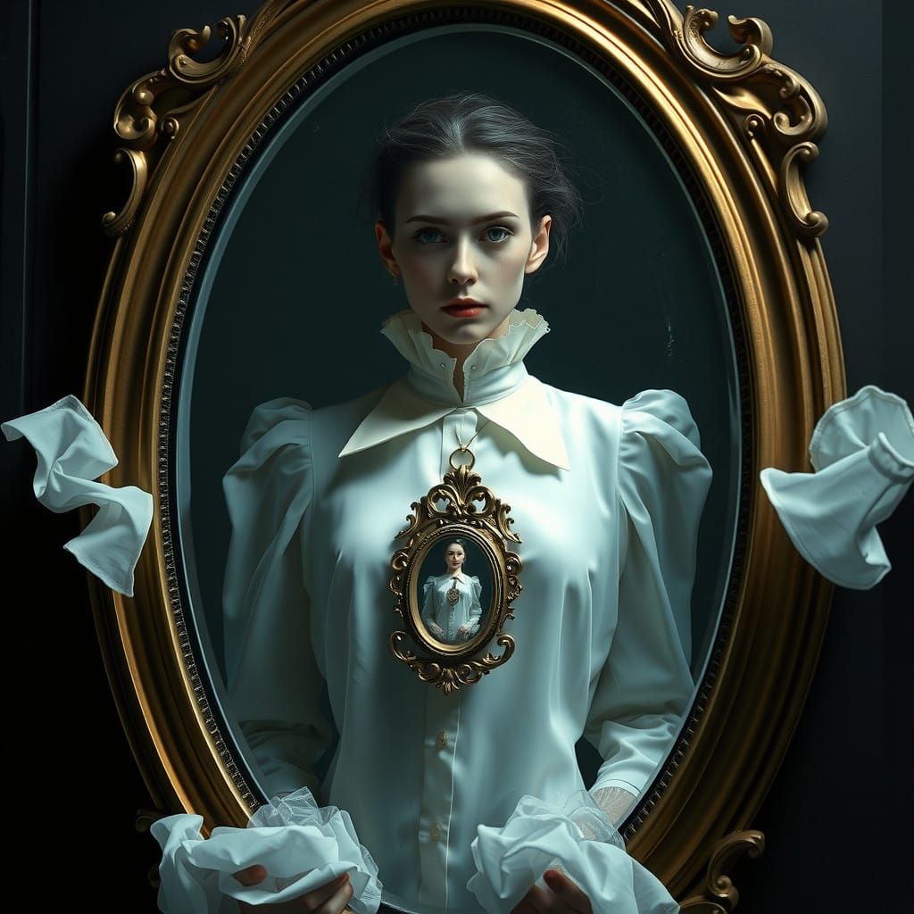 Eerie Mirror with Infinite Reflections in a Dark, Foreboding...