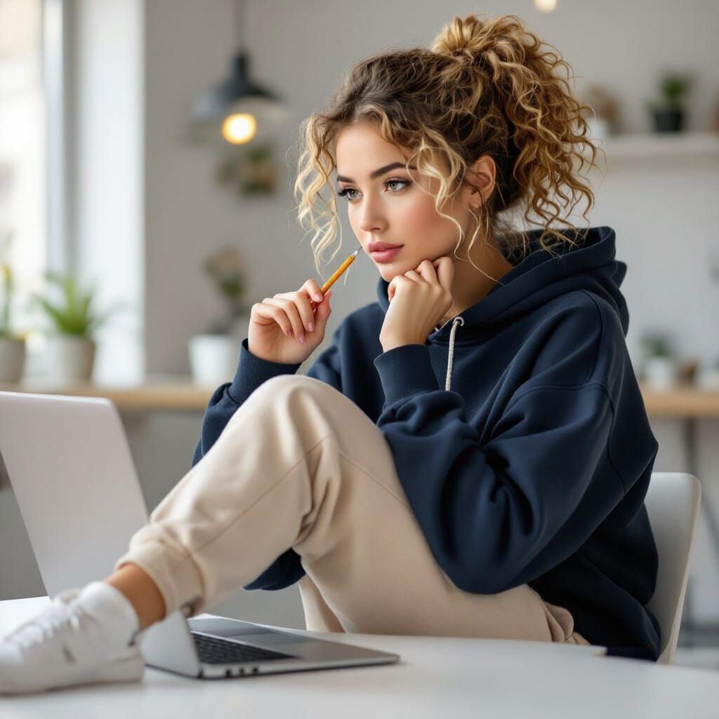 Young Woman Focused on Laptop in Modern Workspace