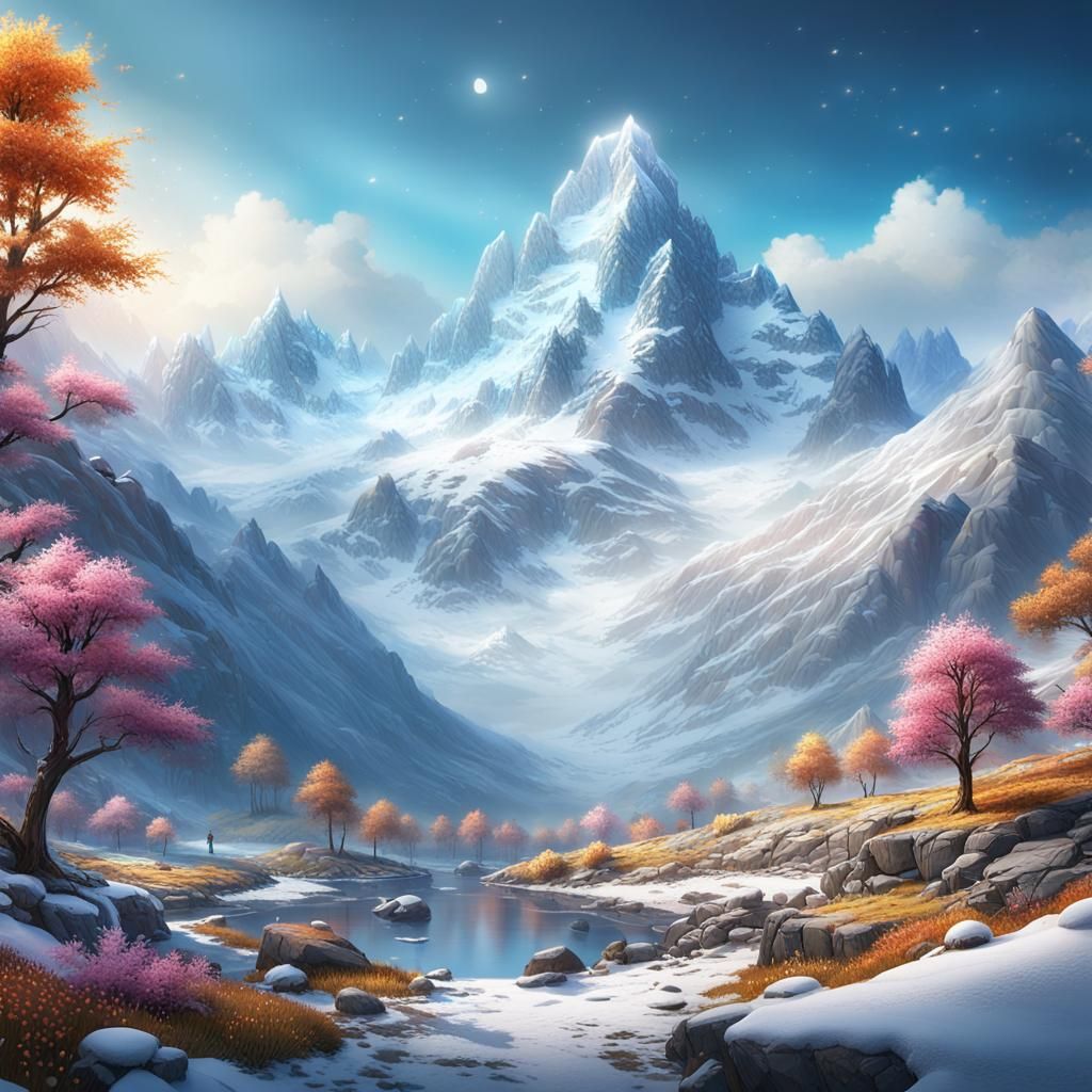 Mountain Landscape: Spring to Winter in Detailed Matte Paint...