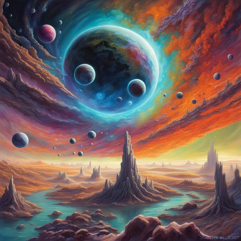 Vibrant Alien World with Exploding Planets