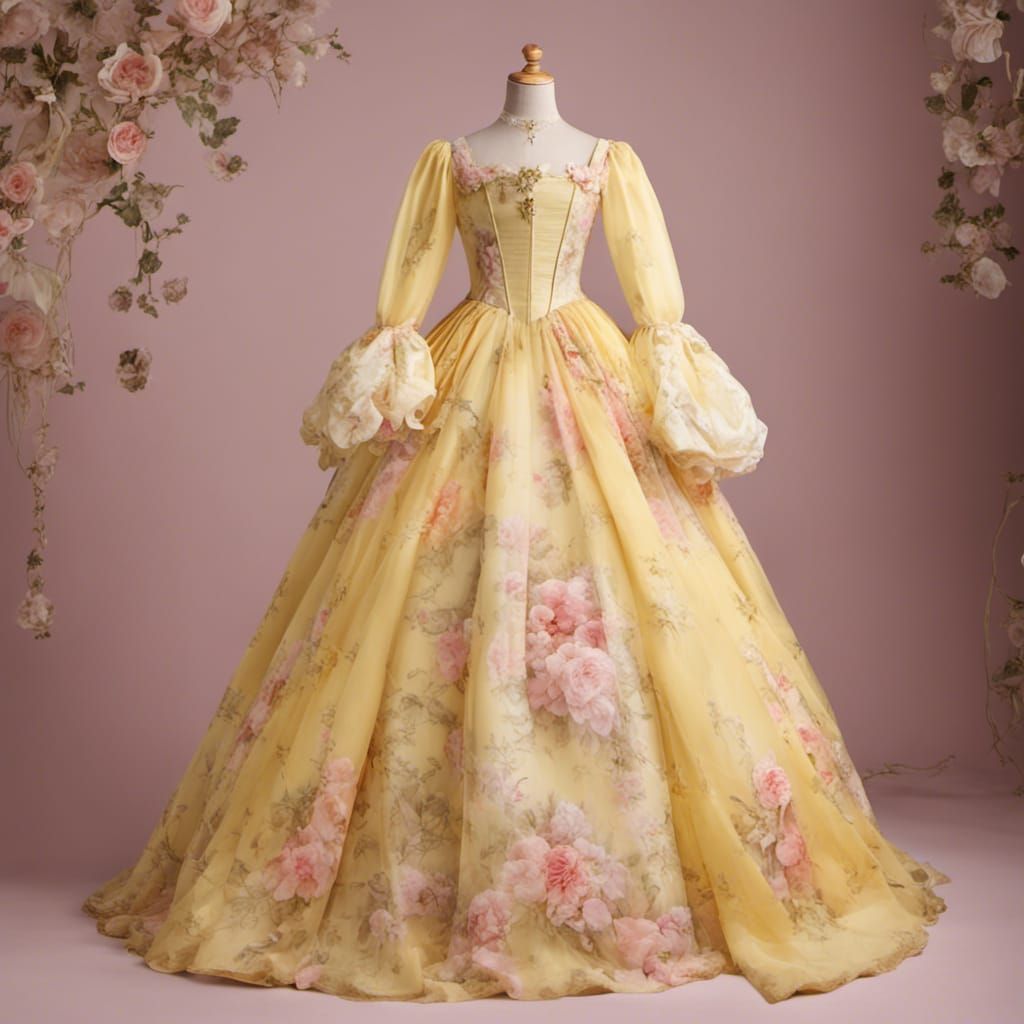 Rococo Princess Dress with Floral Print on Form