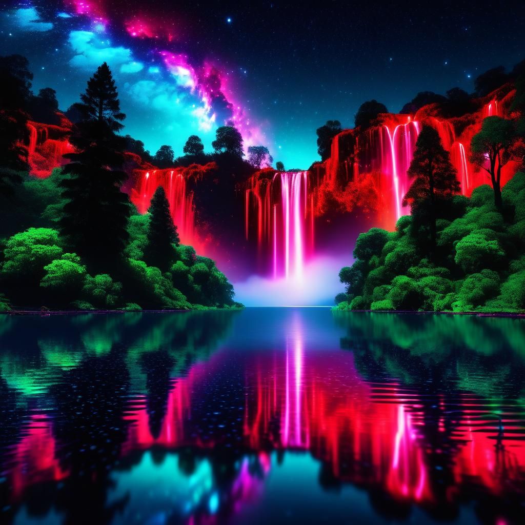 Neon Lake: Holographic Cosmic Illustration