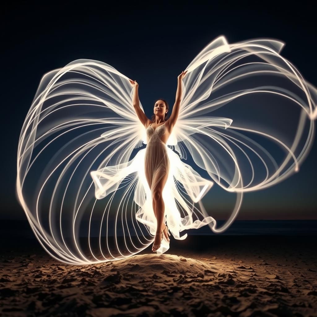 Glowing Aerial Ballerina in Light Painting Style