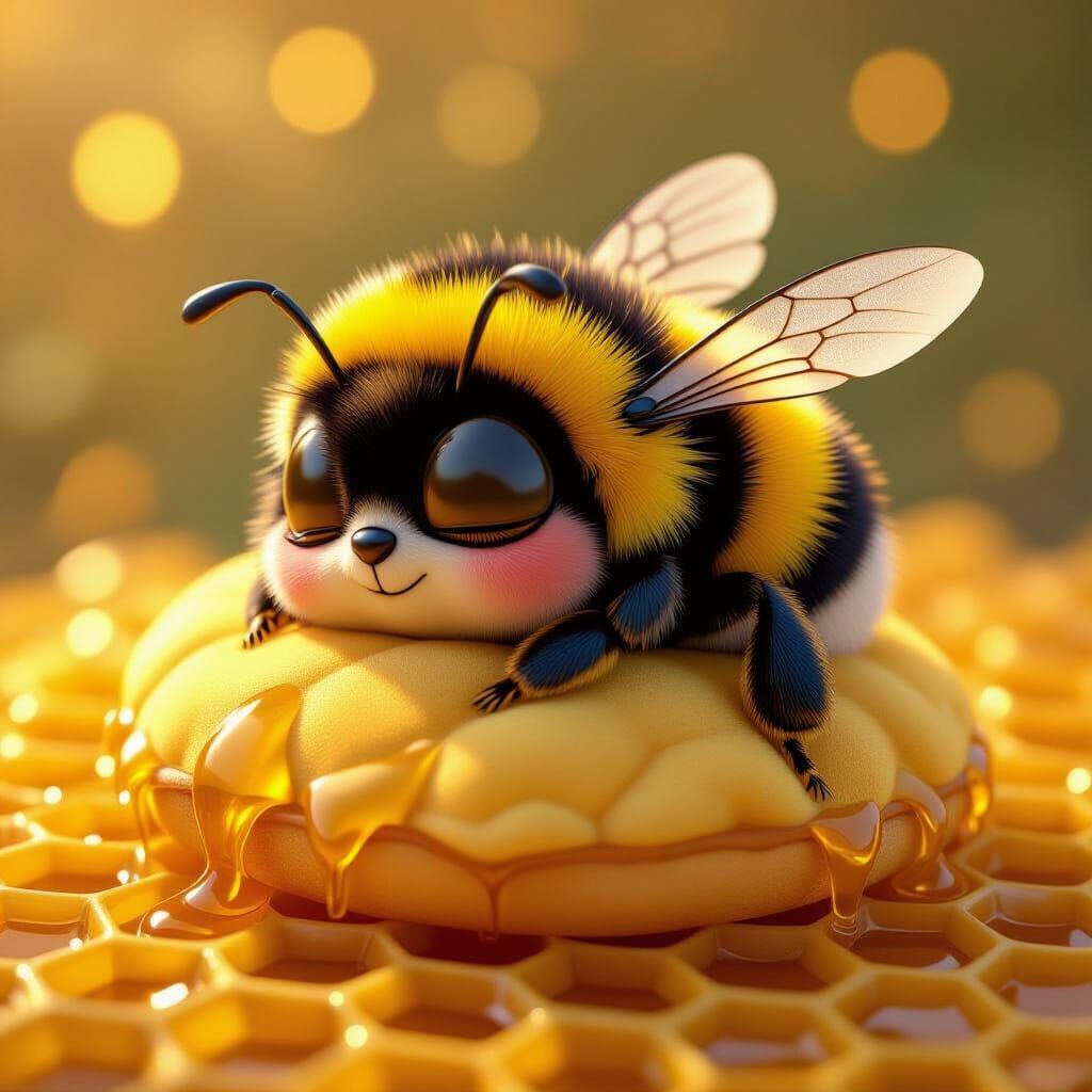 Sleepy Bumblebee on Honeycomb Pillow, Disney-Pixar Style