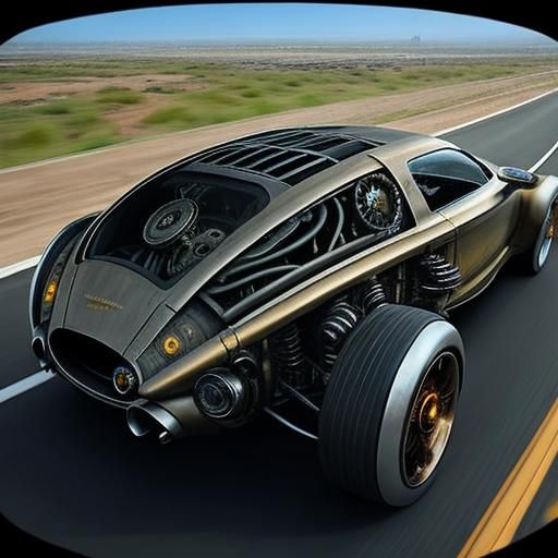 Futuristic Steampunk Car on Freeway