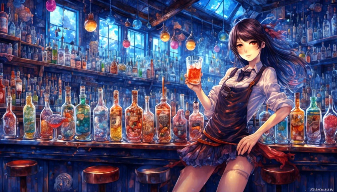 Anime Bartender in Japanese Manga Style