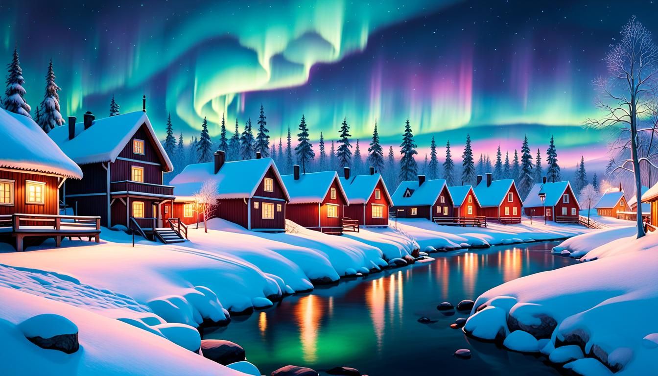 Twilight Over a Humble Scandinavian Village