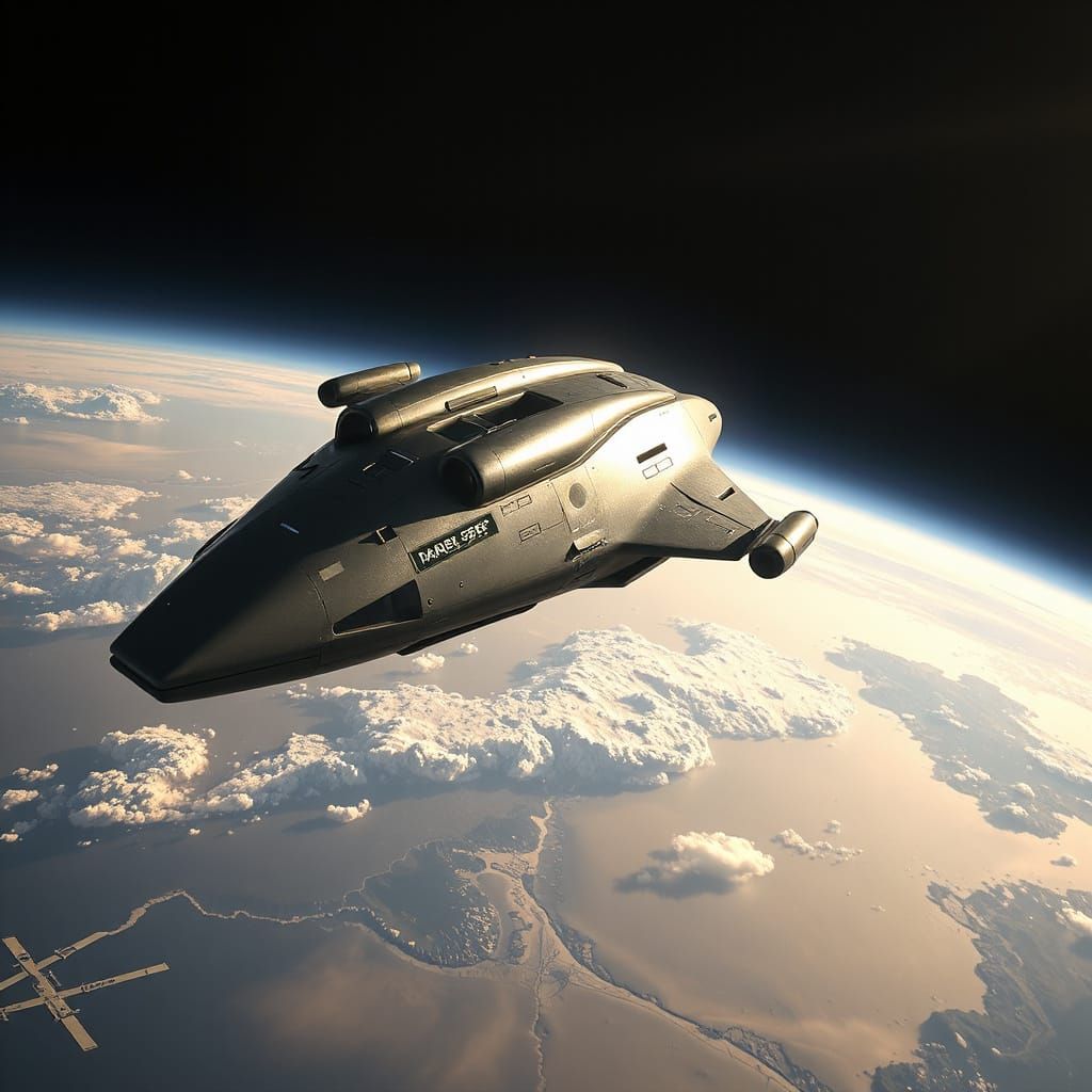 Sleek Alien Spaceship Hovering Above Earth