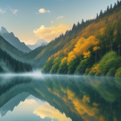 Serene Lake Landscape in Golden Hour
