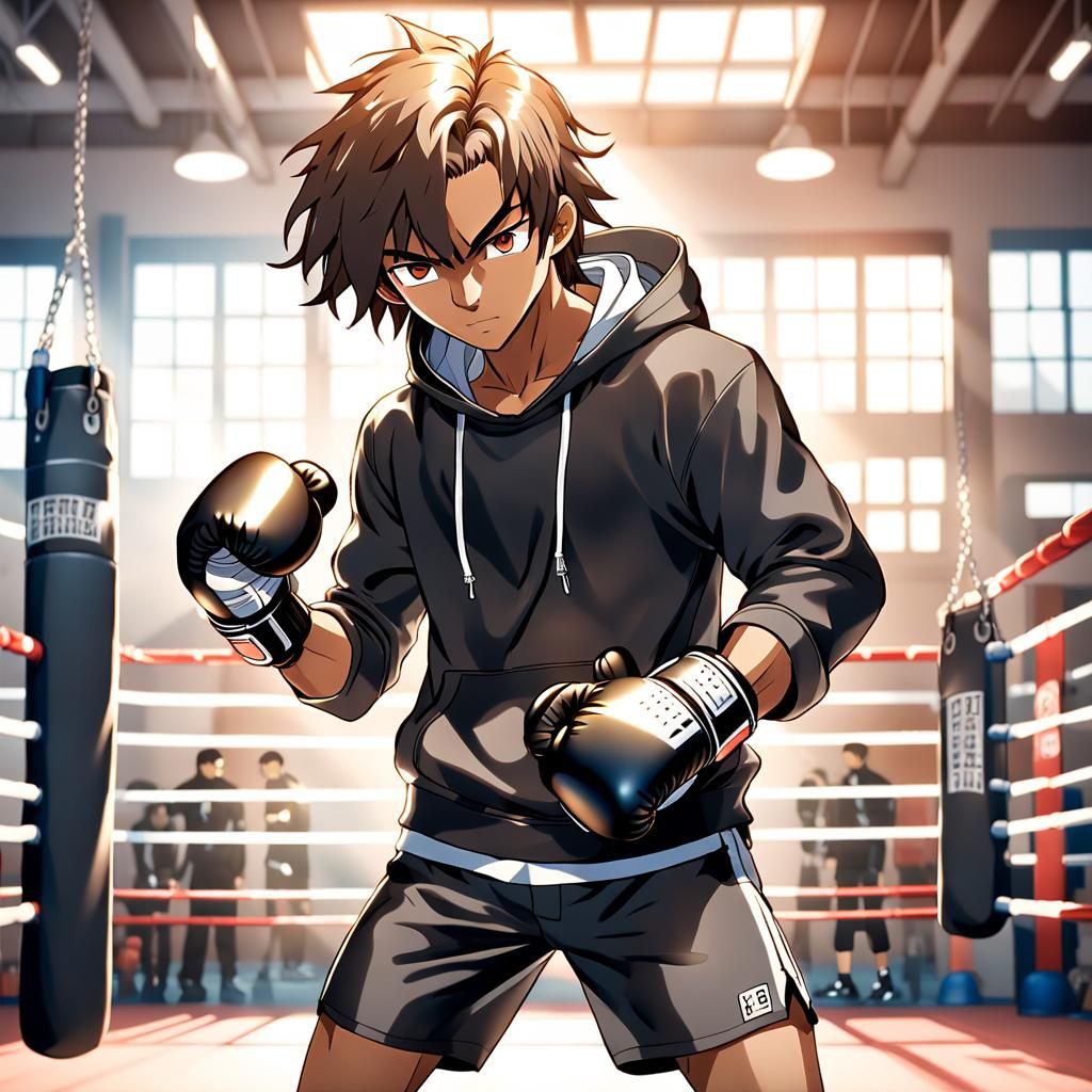 Anime Boxer in Boxing Ring: Studio Trigger Style