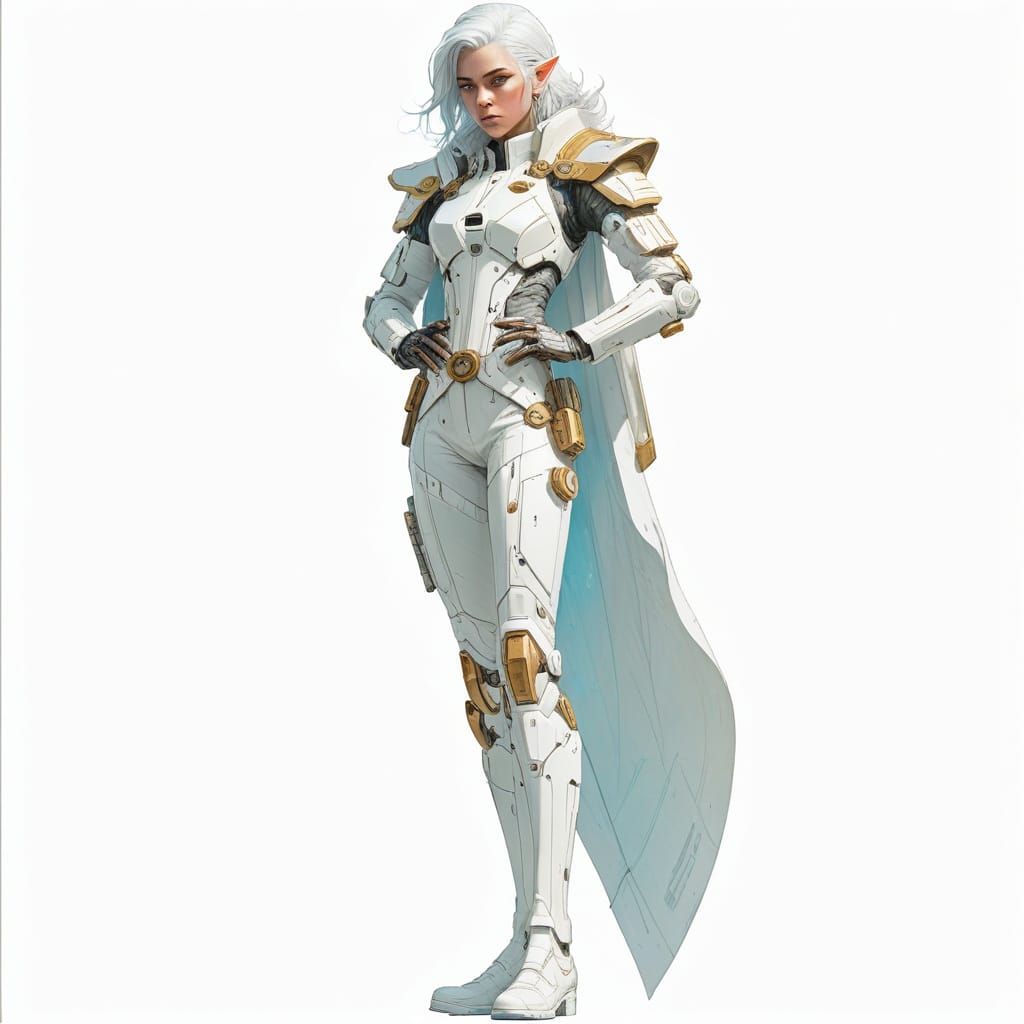 Ethereal Elf Diplomat in Cyberpunk Cityscape