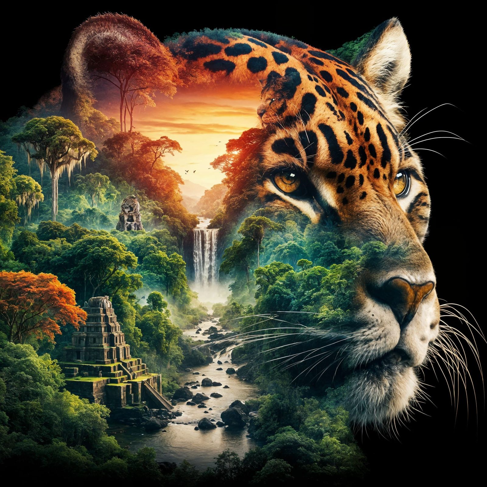 Jaguar and Jungle Double Exposure Art