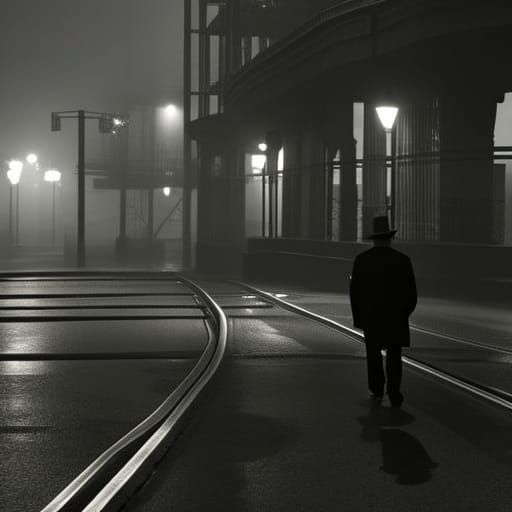 Noir cityscape: nighttime dark, rainy streets and alleys of the city, intricate rain reflections along the alleyways, si...