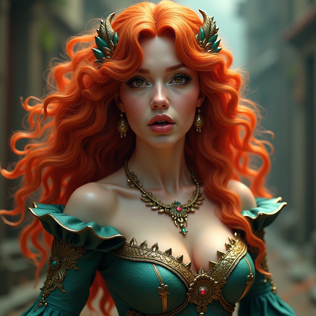 Redhead Woman with Curvaceous Figure in Matte Painting