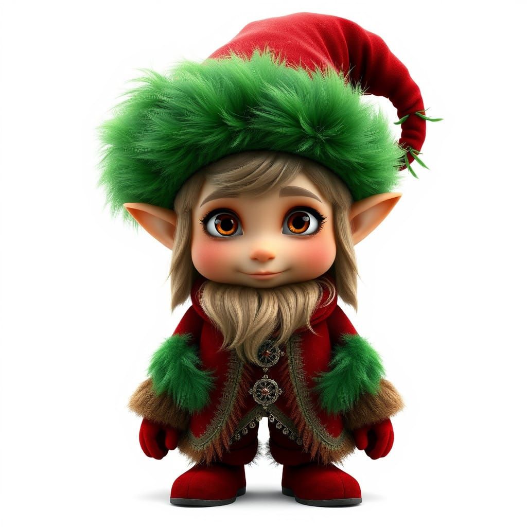 Realistic Christmas Dwarf in High-Fantasy Velvet Suit