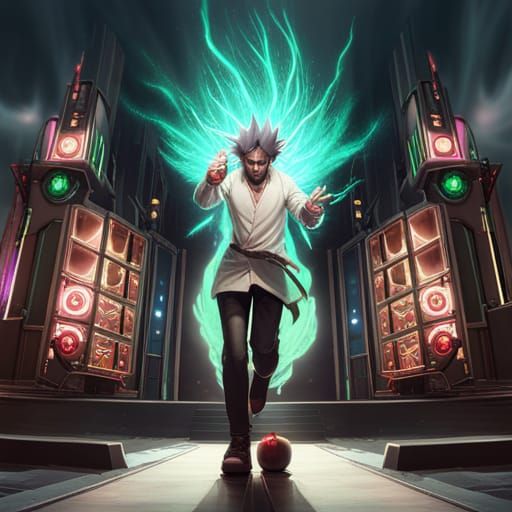 Mad Scientist Mixes Chemicals Near Glowing Portal