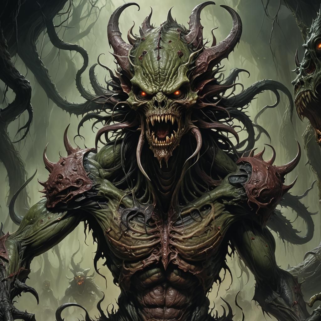 Horrific Multi-Mouthed Mutant Creature in Dark Fantasy Style