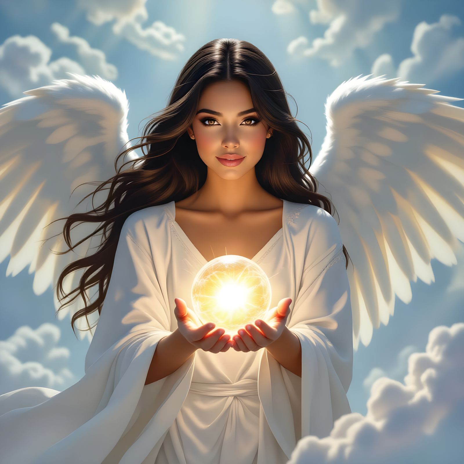 Hispanic Angel Offers Healing Light in Clouds