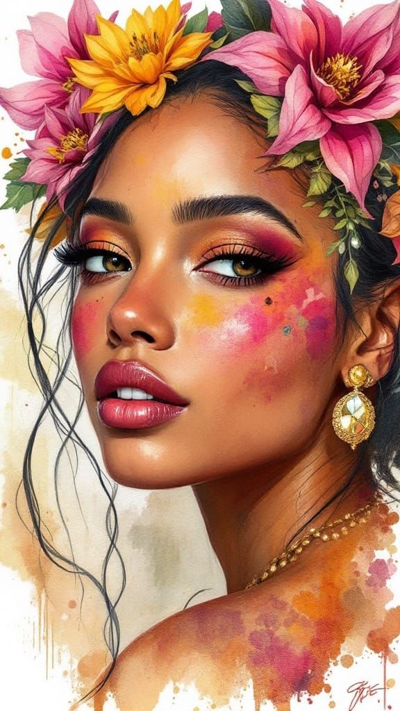 Caribbean Folk Art Portrait of a Lovely Lady