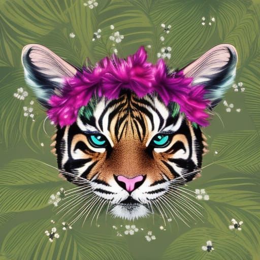 Cute Tiger Mascot in Fairy Wonderland