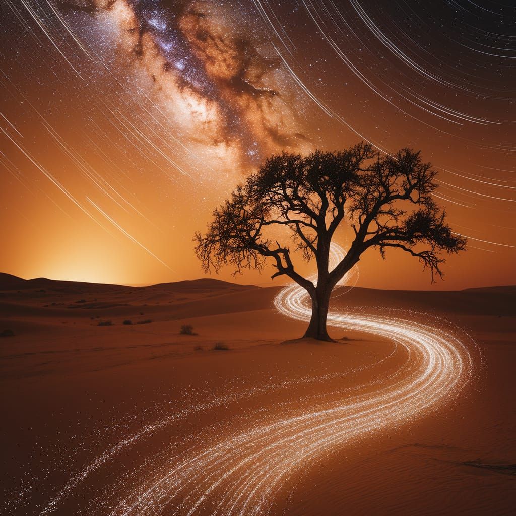 Ancient Oak Tree Under Star Road to Infinity