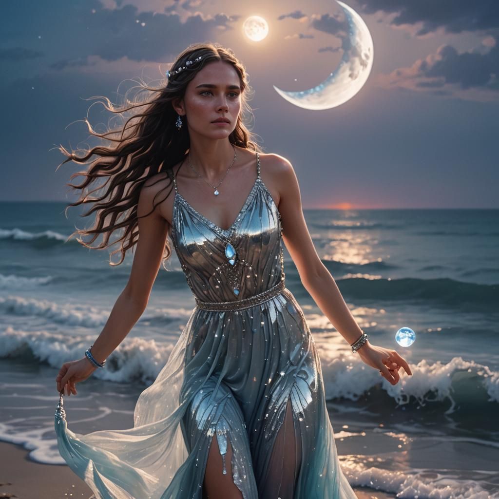 Girl in Silver Dress, Hyperrealistic Concept Art