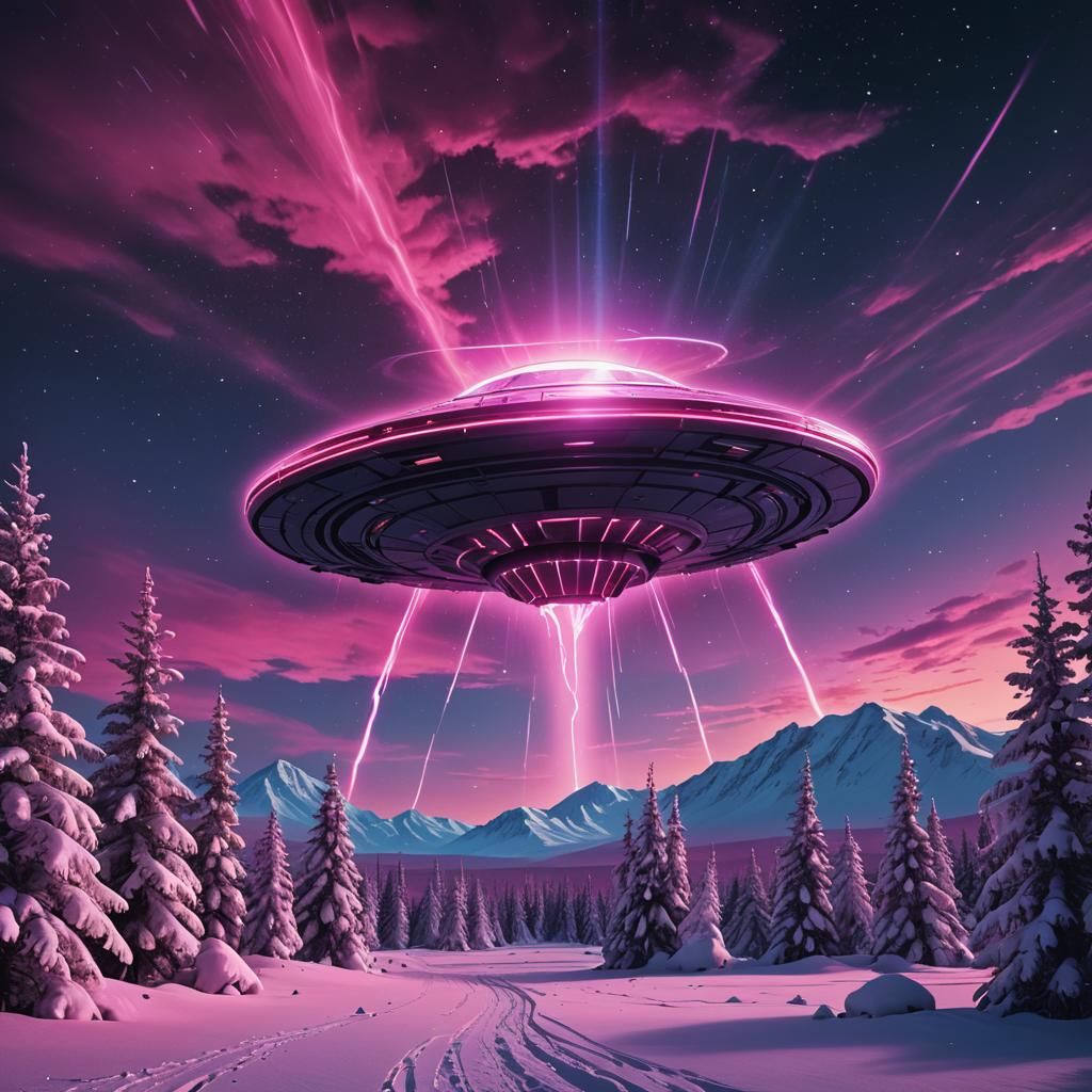 UFO Bursts Through Reality in Synthwave Style