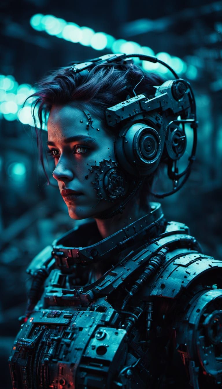 Android Woman in Ruins: Cyberpunk Photography