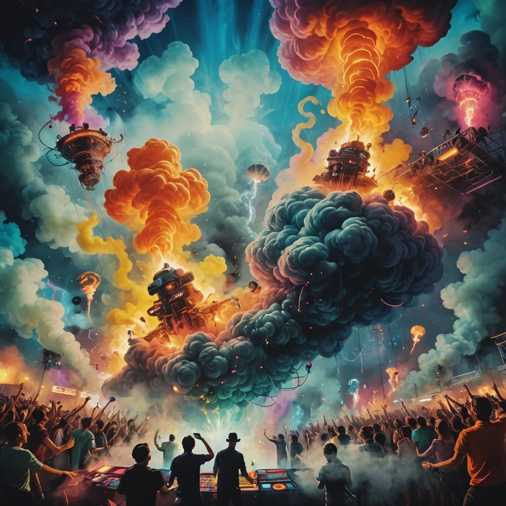 Electric Rave Art: Neon-Lit Sci-Fi Party