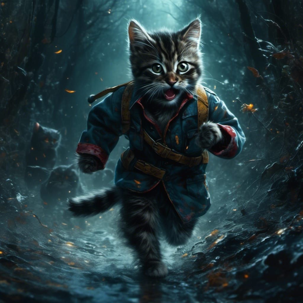 Hyperrealistic Cat and Mouse Chase in Horror Art Style